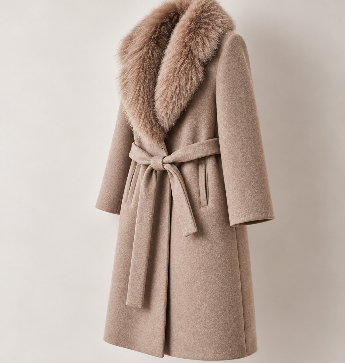 AUREVELL - Fur Collar Belted Coat