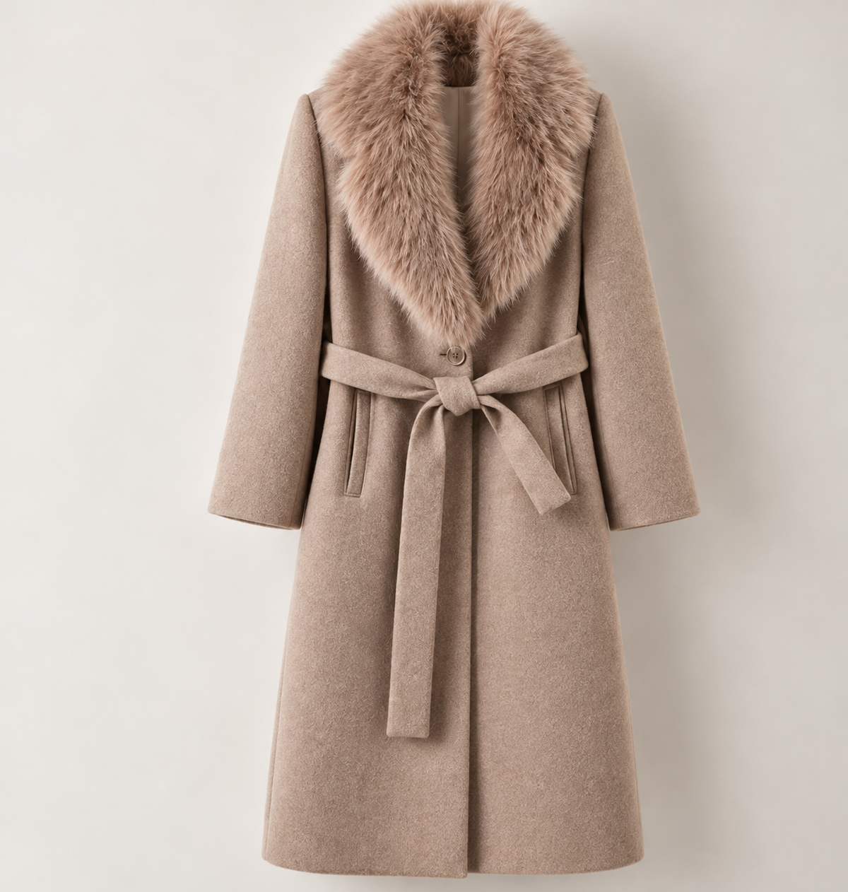 AUREVELL - Fur Collar Belted Coat
